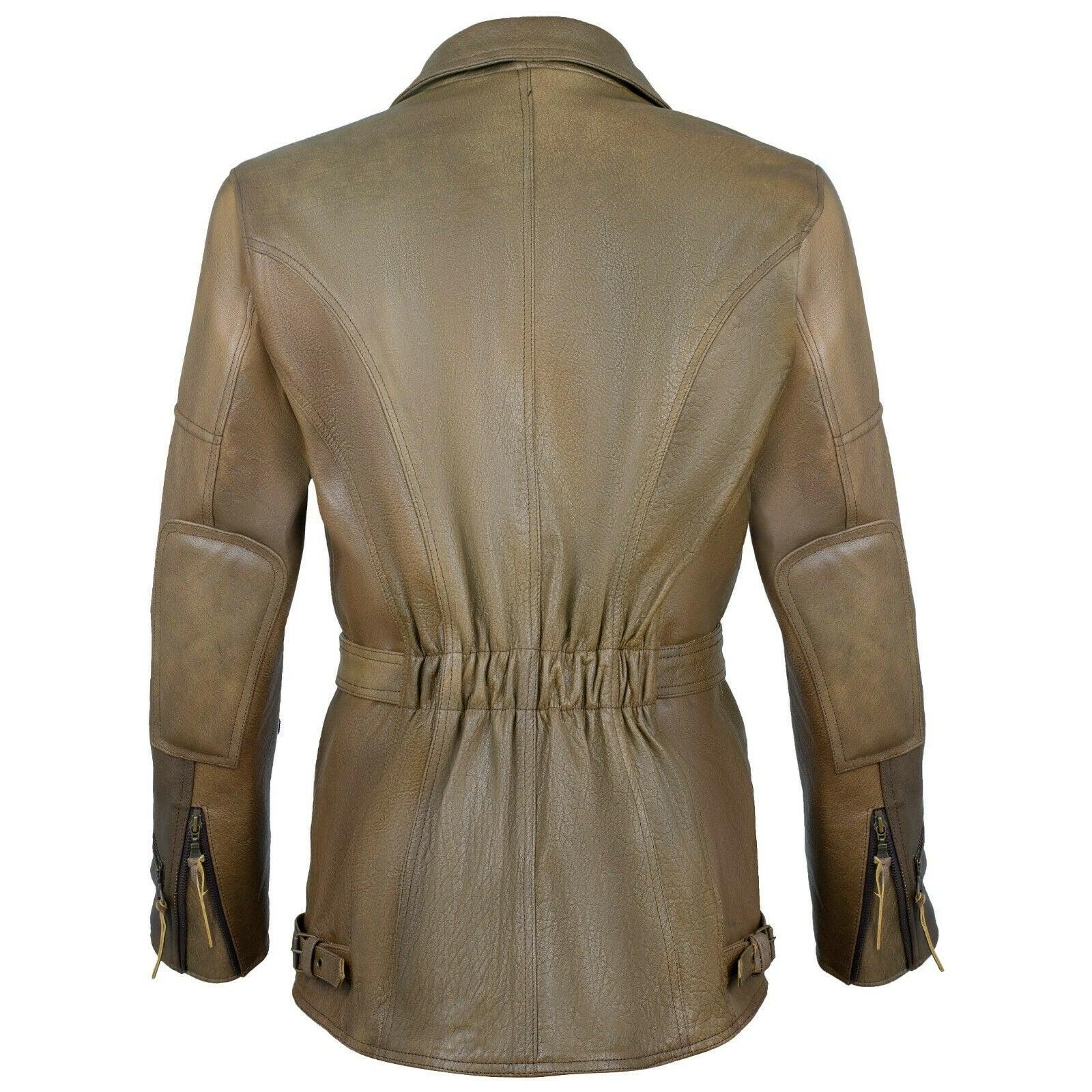 Mens 3/4 Length Eddie Biker Tan Distressed Leather Motorcycle Jacket