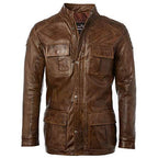 Mens 3/4 Soft Vintage Brown Leather Brontes Jacket