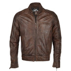 Mens Ashwood Biker Style Vintage Brown Leather Jacket
