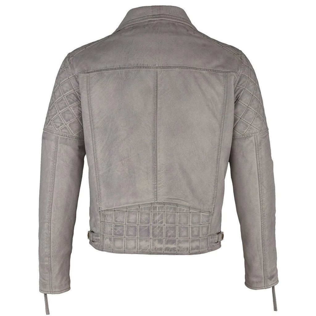 Mens Ashwood Diamond Vintage Grey Biker Style Leather Jacket