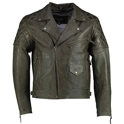Mens Ashwood Diamond Vintage Olive Green Leather Jacket