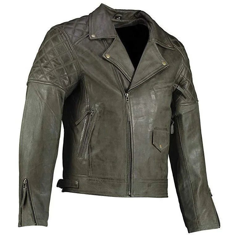 Mens Ashwood Diamond Vintage Olive Green Leather Jacket