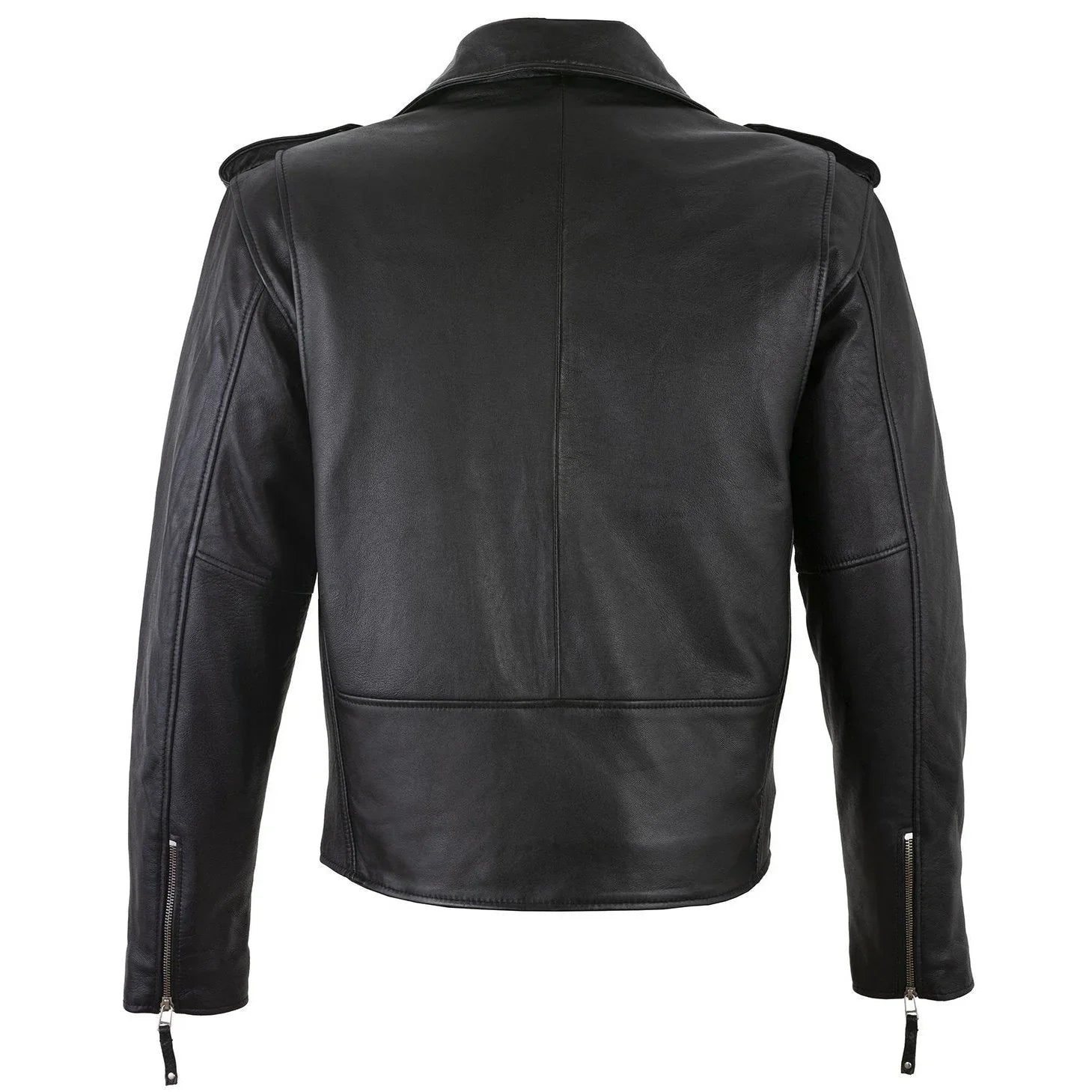 Men's Belted Cross Zip Brando Biker Black Leather Jacket