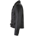 Men's Belted Cross Zip Brando Biker Black Leather Jacket