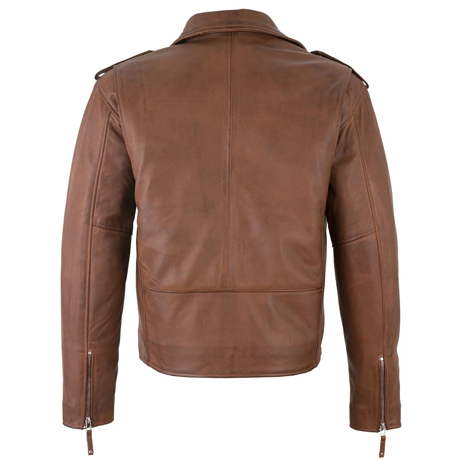 Men's Belted Cross Zip Brando Biker Tan Leather Jacket