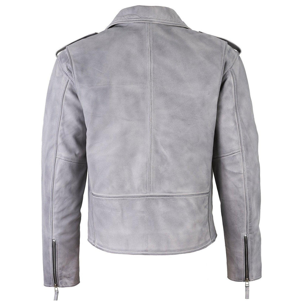 Men's Belted Cross Zip Brando Biker White Leather Jacket