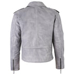 Men's Belted Cross Zip Brando Biker White Leather Jacket