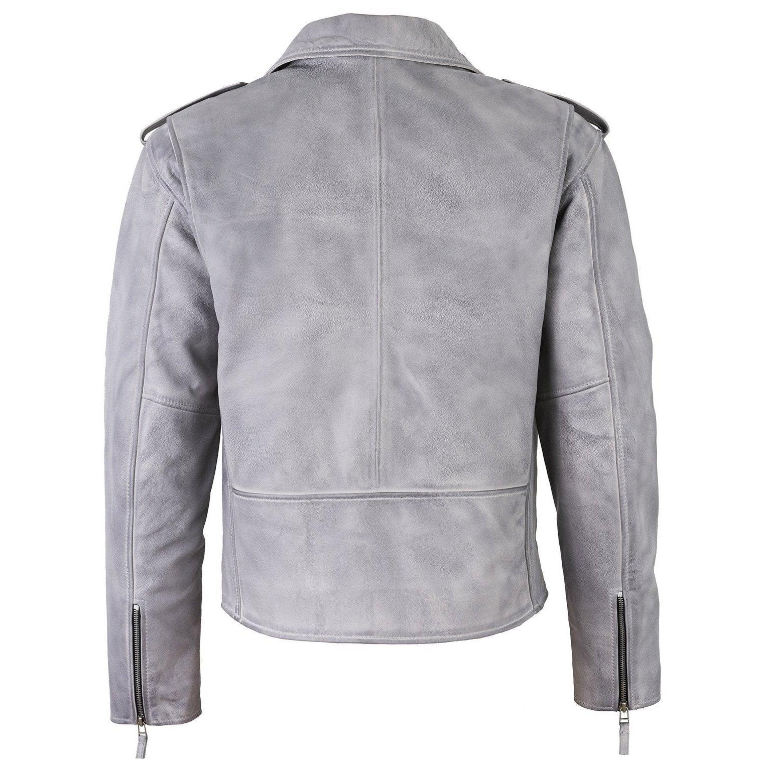 Men's Belted Cross Zip Brando Biker White Leather Jacket