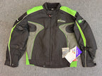 Mens Black And Green Reflective Biker Textile Jacket 2XL
