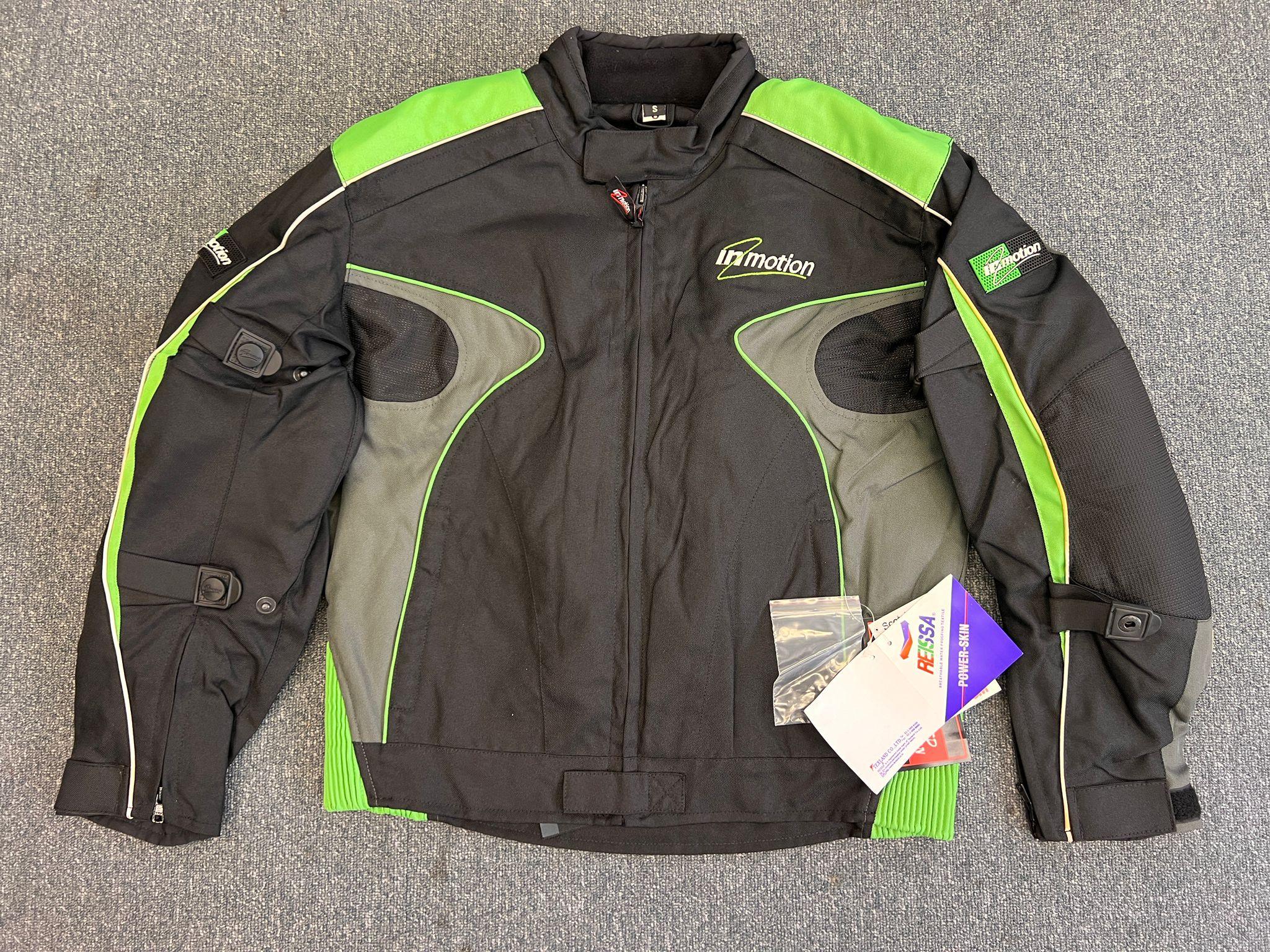 Mens Black And Green Reflective Biker Textile Jacket Small