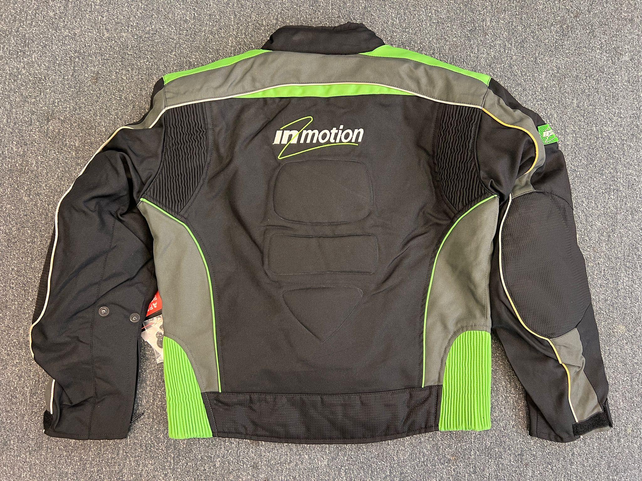 Mens Black And Green Reflective Biker Textile Jacket XL