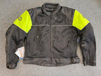 Mens Black and Green Textile Mesh Biker Jacket Small