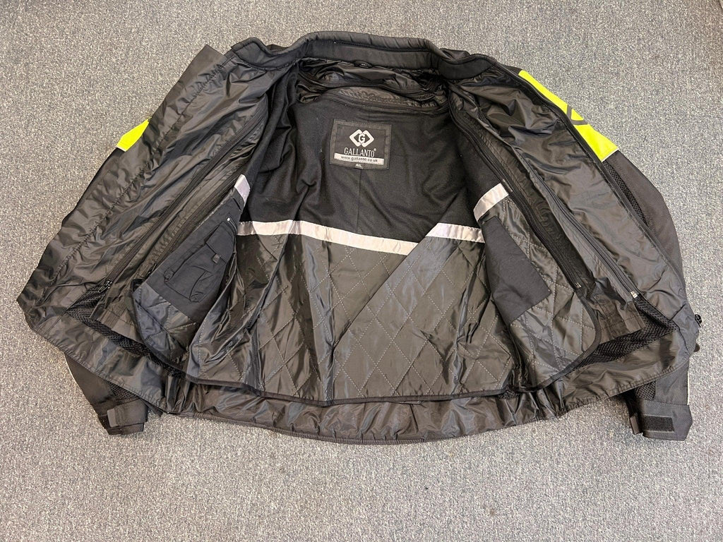 Mens Black and Green Textile Mesh Biker Jacket Small