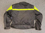 Mens Black and Green Textile Mesh Biker Jacket Small