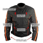 Mens Black and Orange Fabric Textile Armoured Motorcycle Jacket Biker Double Lin
