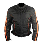 Mens Black and Orange Fabric Textile Armoured Motorcycle Jacket Biker Double Lin