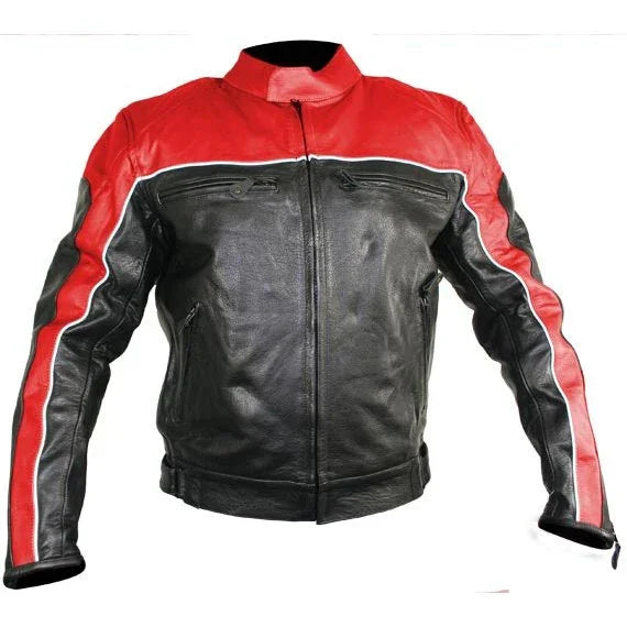 Men's Black and Red Racer Motorcycle Jacket 2XL