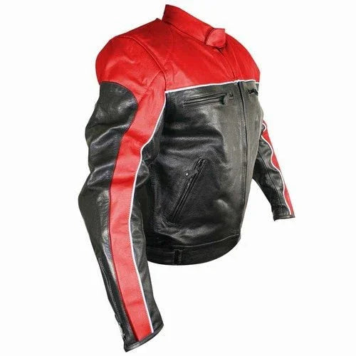 Men's Black and Red Racer Motorcycle Jacket 2XL