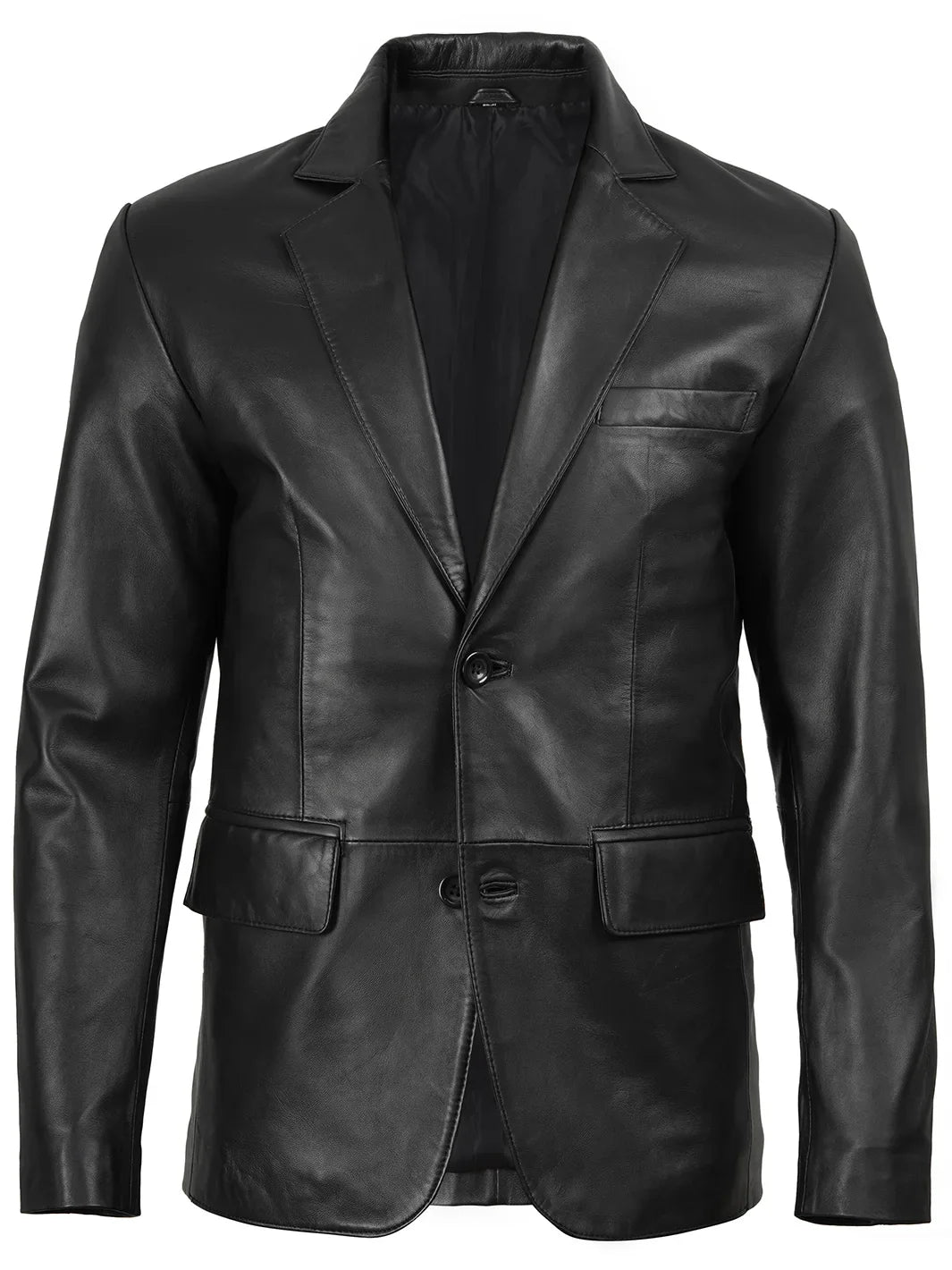 Men's Two Button Black Leather Blazer