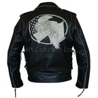 Men's Black Leather USA Eagle Embossed Motorcycle Jacket