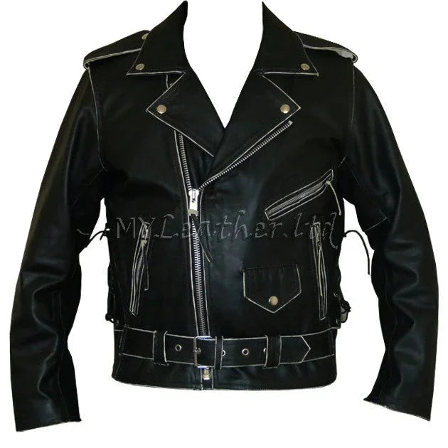Men's Black Leather USA Eagle Embossed Motorcycle Jacket