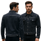 Men’s Black Studded Denim Jacket | Rock-Inspired Premium Outerwear