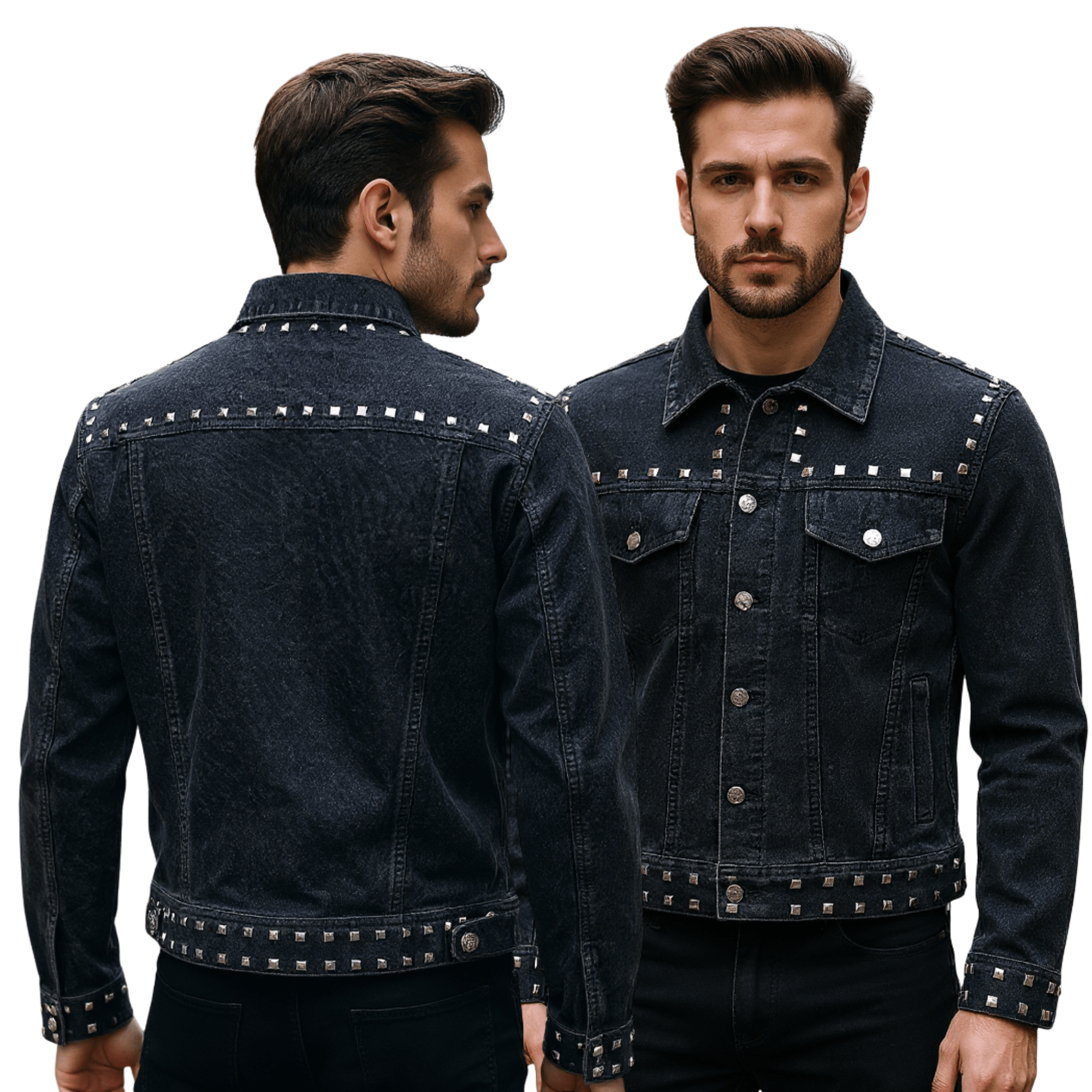 Men’s Black Studded Denim Jacket | Rock-Inspired Premium Outerwear