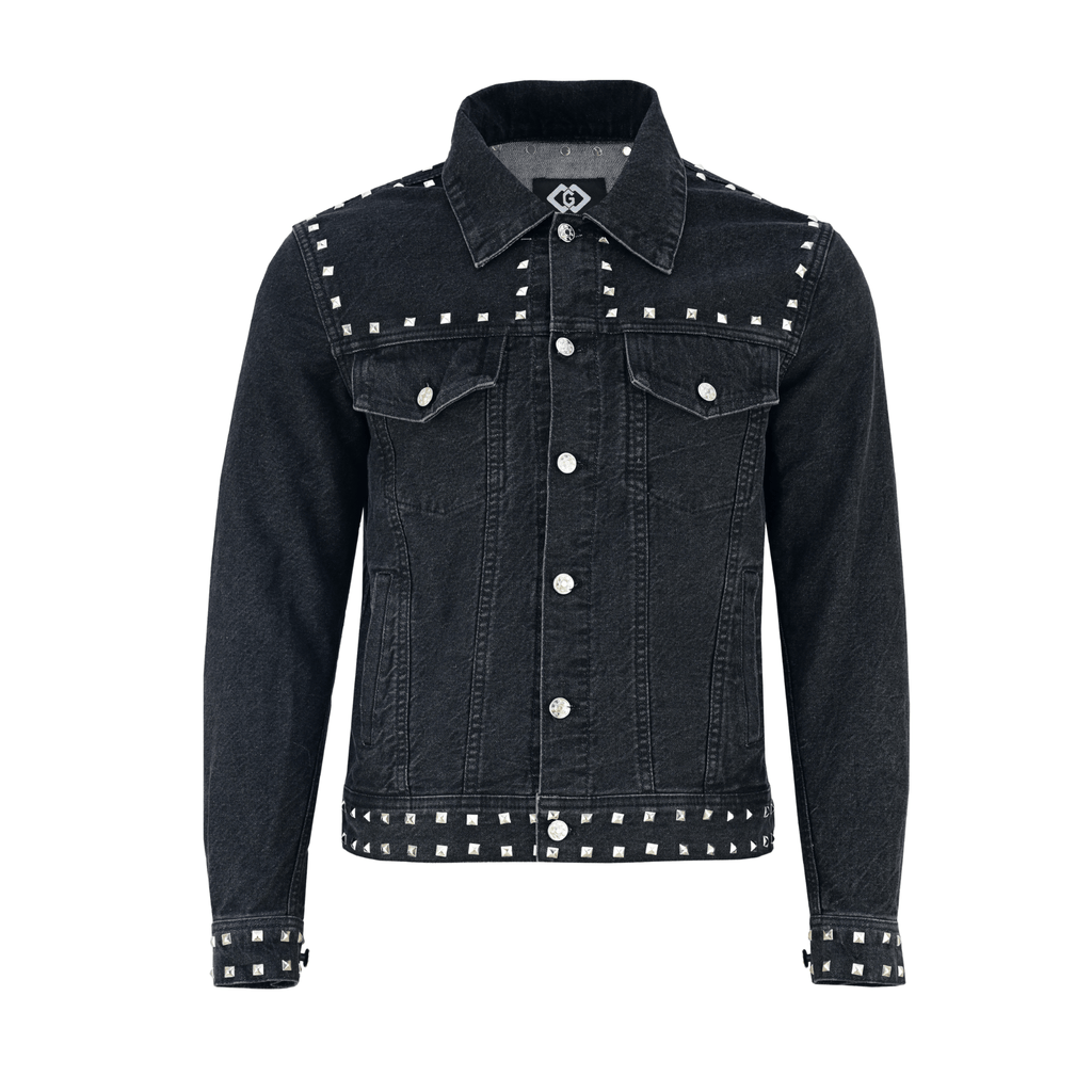 Men’s Black Studded Denim Jacket | Rock-Inspired Premium Outerwear