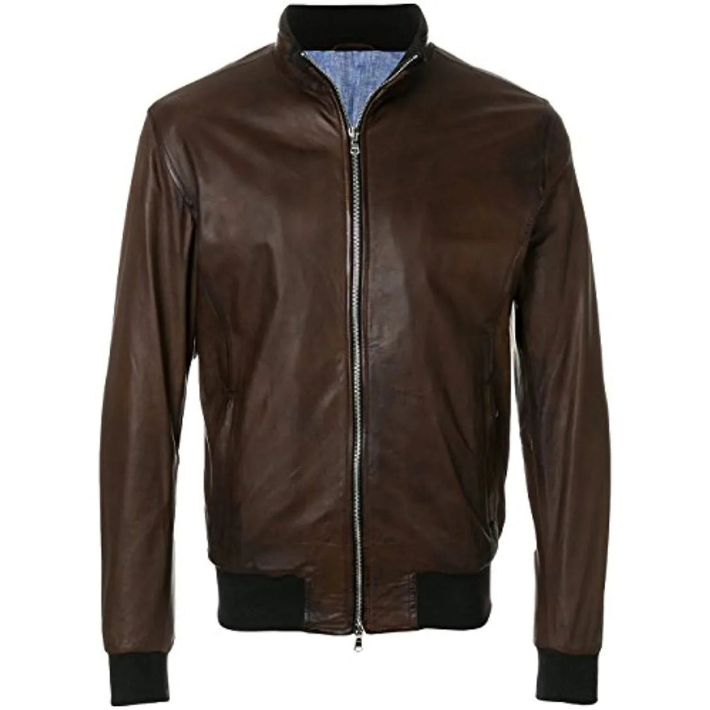 Mens Bomber Zipped Smart Leather Jacket