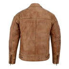 Mens British Motorcycle Black Wax Leather Badges Jacket Biker Tan Green Striped