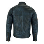 Mens British Motorcycle Black Wax Leather Badges Jacket Biker Tan Green Striped