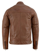 Mens British Motorcycle Black Wax Leather Badges Jacket Biker Tan Green Striped