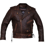 Mens Brown Distressed Leather Marlon Brando Biker Motorcycle Armoured Jacket YKK