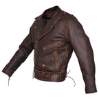 Mens Brown Distressed Leather Marlon Brando Biker Motorcycle Armoured Jacket YKK