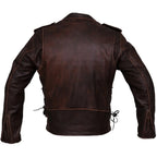 Mens Brown Distressed Leather Marlon Brando Biker Motorcycle Armoured Jacket YKK