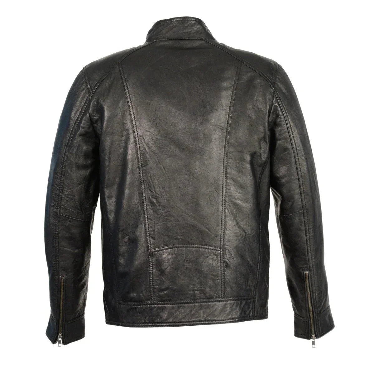 Mens Brown Leather Jacket with Front Zipper Closure