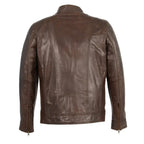 Mens Brown Leather Jacket with Front Zipper Closure