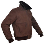 Men's Brown Nubuck Leather Fur Bomber Pilot Jacket
