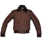 Men's Brown Nubuck Leather Fur Bomber Pilot Jacket