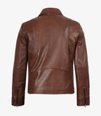 Men's Cognac Brown Leather Shirt Collar Jacket