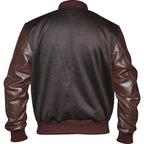 Mens Brown Tweed Casual Bomber Jacket with real leather sleeves