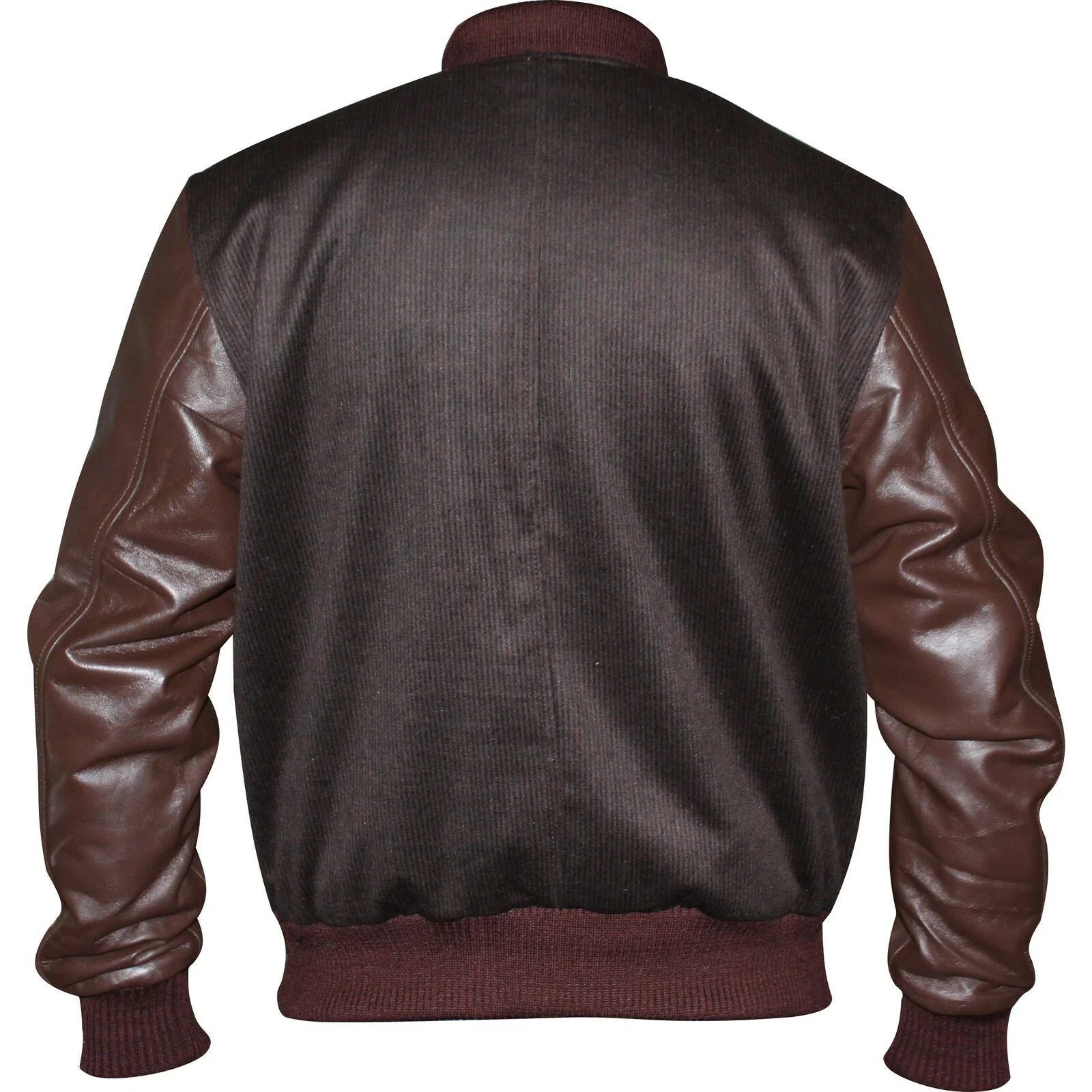 Mens Brown Tweed Casual Bomber Jacket with real leather sleeves