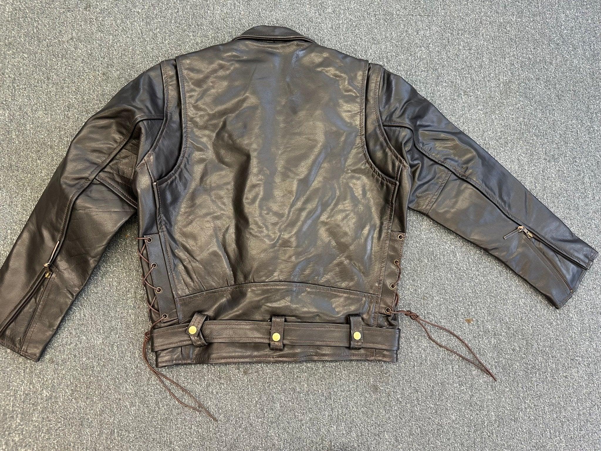 Men's BrownLeather Brando Motorcycle Riders Jacket Full Belt
