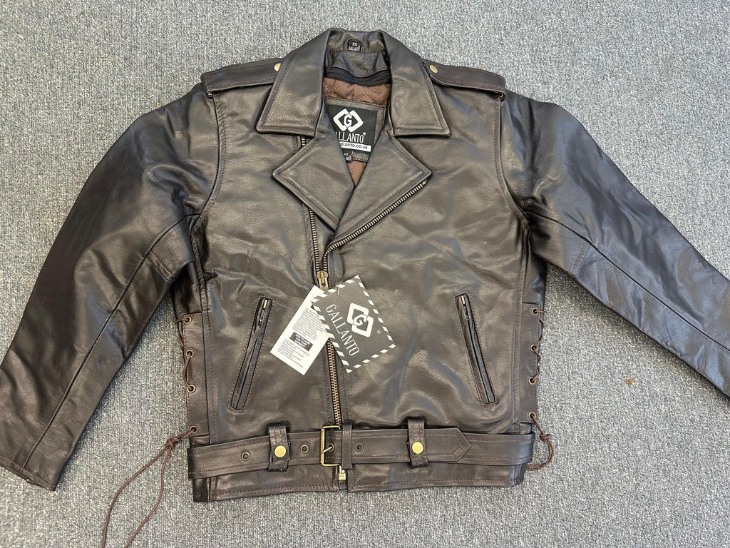 Men's BrownLeather Brando Motorcycle Riders Jacket Full Belt