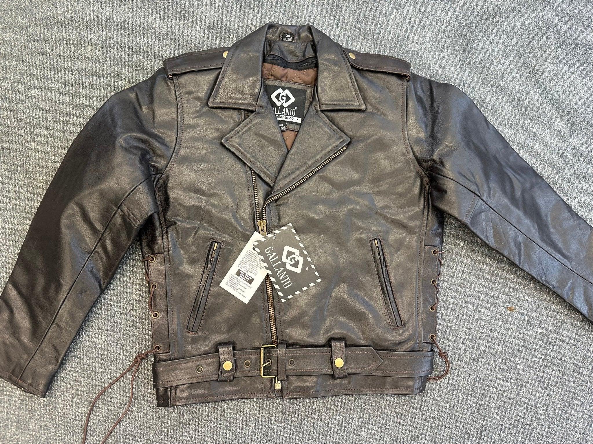 Men's BrownLeather Brando Motorcycle Riders Jacket Full Belt