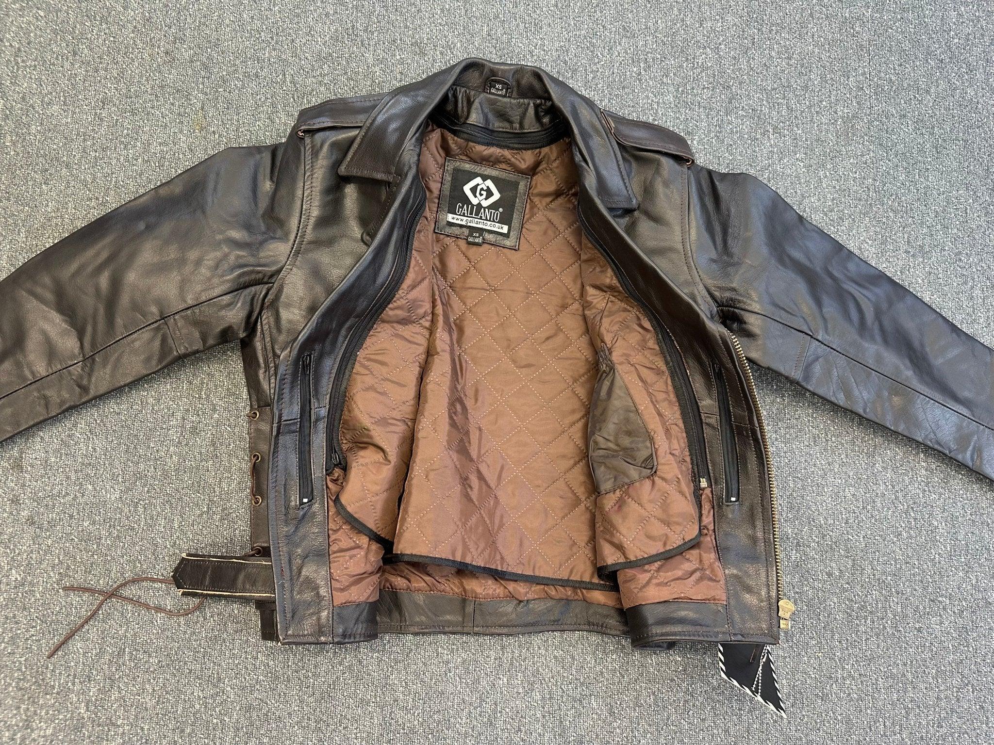 Men's BrownLeather Brando Motorcycle Riders Jacket Full Belt