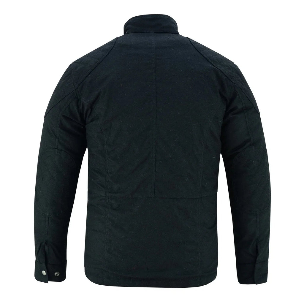 Men's Classic Black Waxed Cotton Motorcycle Jacket Textile Biker Armoured vintag