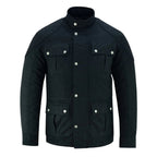 Men's Classic Black Waxed Cotton Motorcycle Jacket Textile Biker Armoured vintag