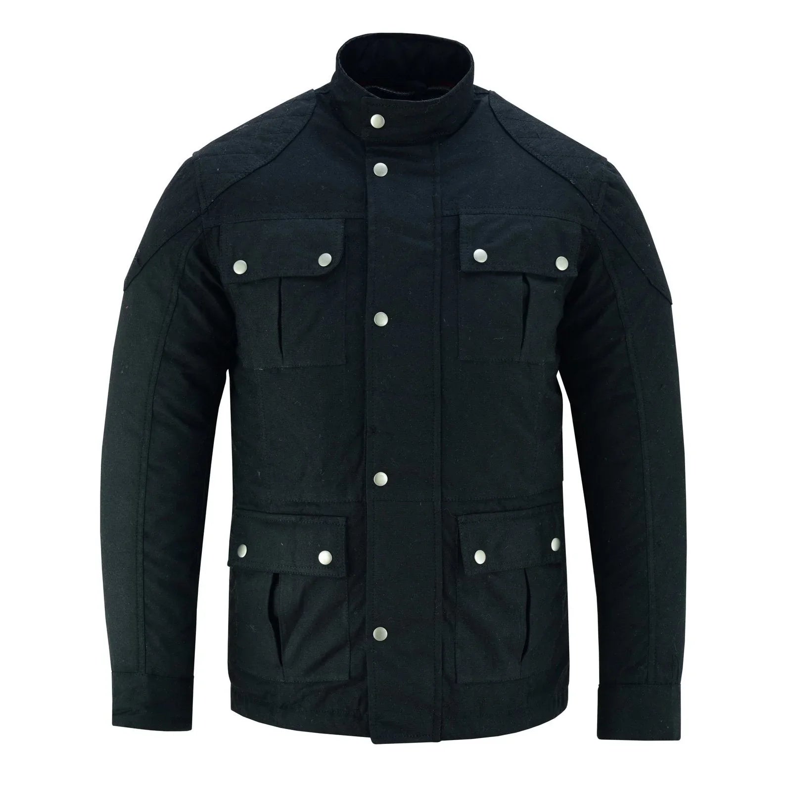 Men's Classic Black Waxed Cotton Motorcycle Jacket Textile Biker Armoured vintag