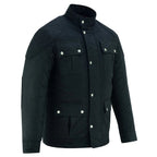 Men's Classic Black Waxed Cotton Motorcycle Jacket Textile Biker Armoured vintag
